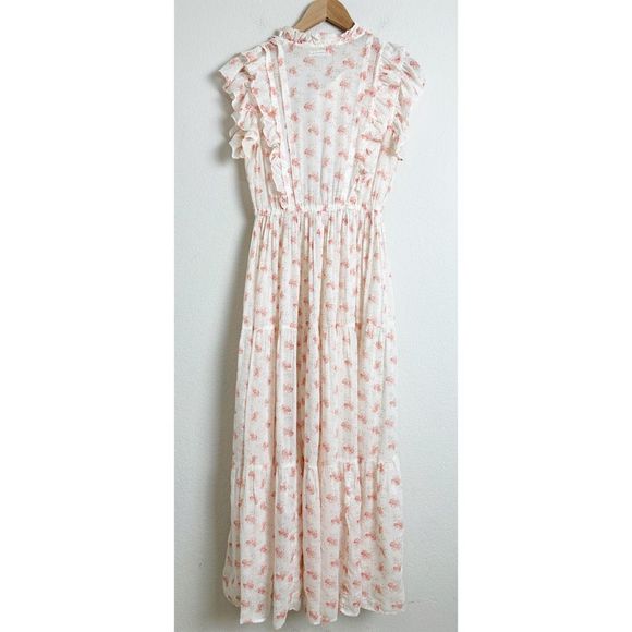 DOEN Carnation Dress Size Small White Poppy Pink Floral Maci Flutter Cotton - Picture 12 of 16